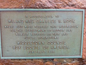 Plaque thanking the Hooks for donating the land